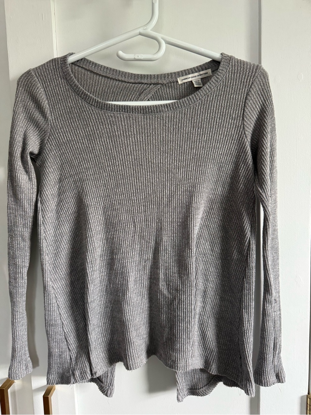 American Eagle Outfitters Gray Ribbed Scoop Neck Sweater